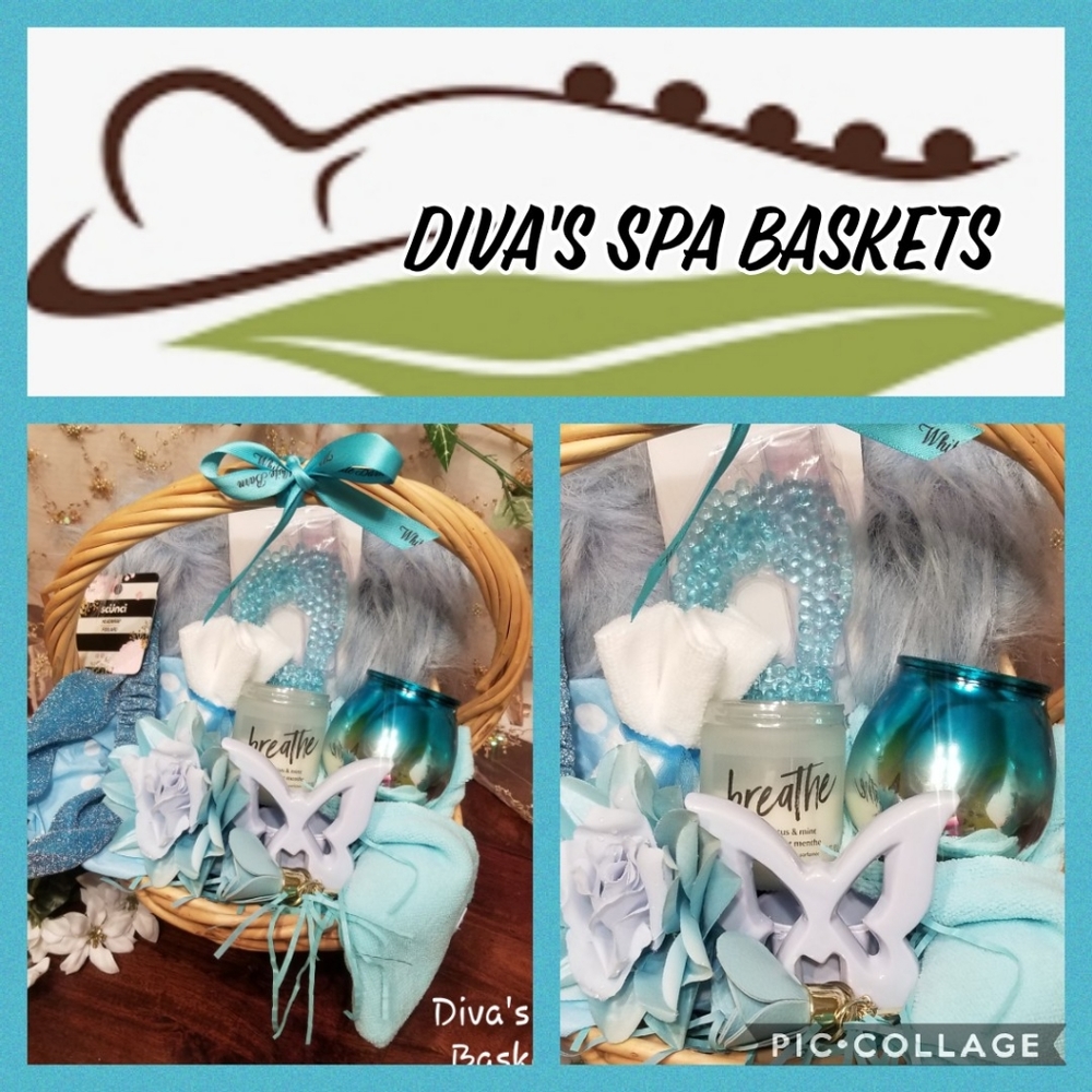 Baby Blue Breathe Theme Spa Basket with Slippers New